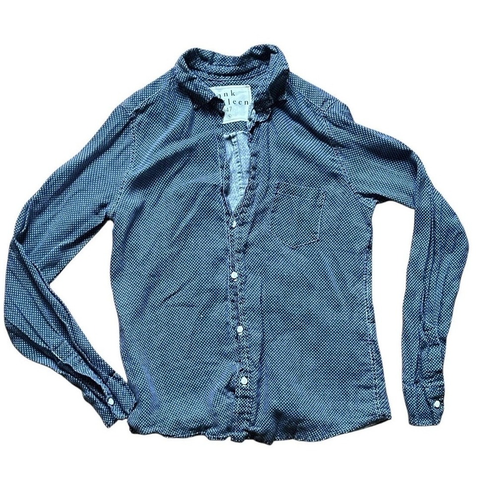 Frank & Eileen Barry 100% Linen Shirt Blouse Dot Blue Small